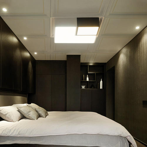 简约铝扣板边吊-铝扣板吊顶效果图简约黑边-客厅铝扣板简约吊顶